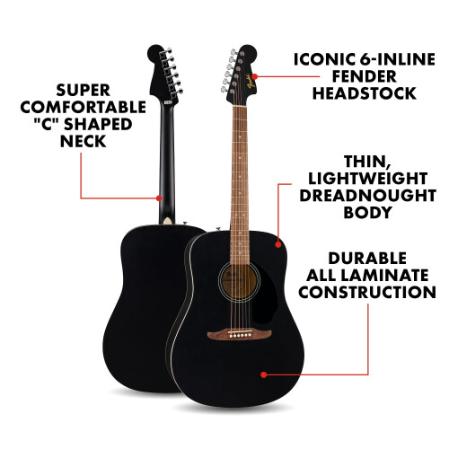 Fender Fender California Debut Redondo Dreadnought Beginner Acoustic Guitar, Black 1