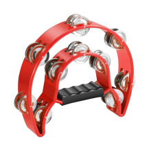 Flexzion Tambourine Metal Half Moon Musical Instruments Double Row Metal Jingles Hand Held Instruments Percussion with Ergonomic Handle Grip, Tambour