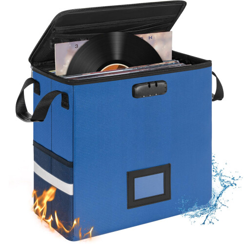 OUUTMEE Fireproof Vinyl Record Storage Box with Lock for 12 inch Records