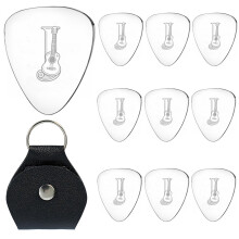 JOUWUI Personalised Guitar Pick J Printed Silver Stainless Steel Plectrum for Bass & Guitar, 10 Pack with PU Leather Keybag, Custom Musician Gift for