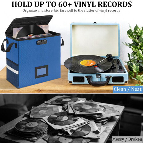 OUUTMEE Fireproof Vinyl Record Storage Box with Lock for 12 inch Records 2