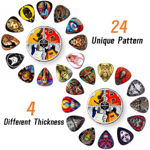 Guitar Picks 24 Pcs,4 Thicknesses Guitar Plectrums with Storage Box(Mix-4) 2