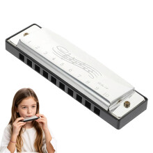 Harmonica C, Hermonica, Harmonica Key of C 10 Hole 20 Tone, Harmonica 10 Holes 20 Tunes, for Adults, Beginners,Music Lovers and Performers(Silver)
