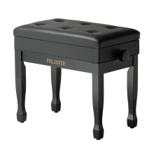 FILISITE Adjustable Height Piano Stool Bench PU Leather Cushion Wooden Keyboard Seat with Music Storage (Black)