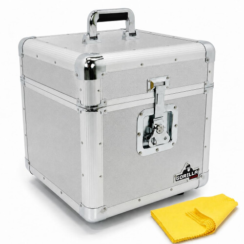 Gorilla LP 12" Vinyl Record Storage Box Flight Case - Holds 100pcs - Silver