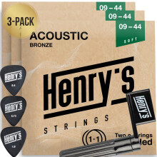 3-Pack Ultra Light Acoustic Guitar Strings 09-44 - Easy On Fingers