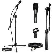 Pyle Dynamic Microphone with Adjustable Tripod Floor Stand, Professional Mic for Singing, Recording, Podcast & Stage Use, Black
