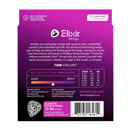 Elixir Strings Phosphor Bronze Acoustic Guitar Strings with NANOWEB Technology, Medium (.013-.056) - Amazon Exclusive 4 Pack 1