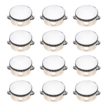 sourcing map Tambourine Drum 4in Wood Hand Held Tambourine Wood Color 12Pcs