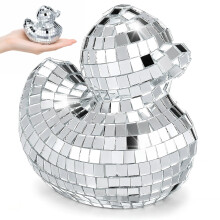 Cabilock Silver Mirror Disco Ball Duck Ornament, Reflective Glass Desktop Decoration Photo props Home Decor for Party, Wedding, Dance, Events