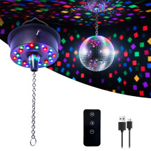 XPJBKC Disco Ball Motor with Remote, 5 RPM-9 RPM Adjustable Mirror Ball Motor, Multi Coloured Rotating Disco ball Ceiling Light with 24 RGB LED Light