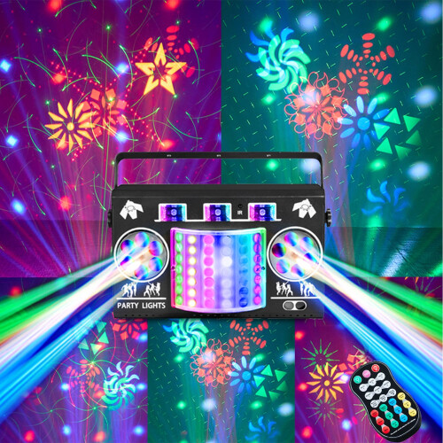 All in One Disco Lights,Sound Activated LED Strobe Light,DMX512 Derby Lighting,Colourful LED Patterns Light,Stage Lights,Disco Light for Parties,Birh