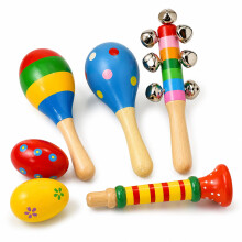 Buuraqq 6PCS Maracas, Wooden Maracas, Educational Maracas Set with Rattle & Horn (Random Color)