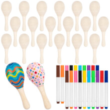 20PCS Unfishished Wooden Maracas with 20 PCS Colorful Painting Pen