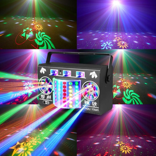 All in One Disco Lights,Sound Activated LED Strobe Light,DMX512 Derby Lighting,Colourful LED Patterns Light,Stage Lights,Disco Light for Parties,Birh 1