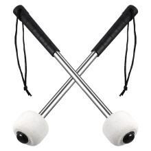 2 Pack Felt Head Drum Mallets, Percussion Timpani Sticks with Stainless Steel Handle, Marching Drumstick, Anti Slip Grip Bass Drum Mallet for Snare D