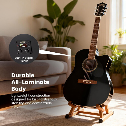Gretsch Prelude D100CE Dreadnought Electro-Acoustic Beginner Guitar, Black 1