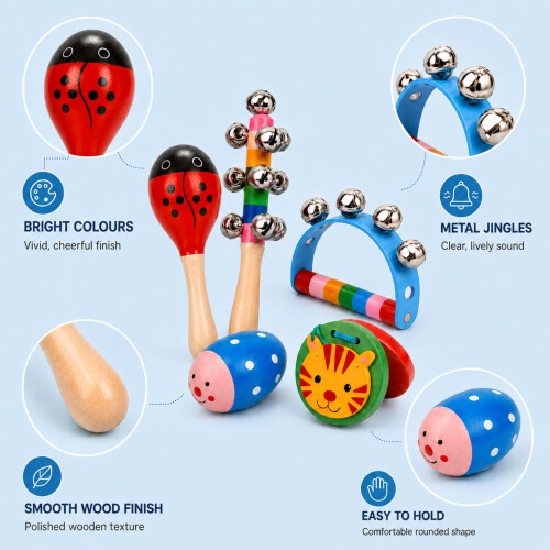 5Pcs Rattle Set, Colourful Shakers for Musical Activities 2