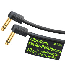 AA AUDIO ACCESSORY TRS Patch Cable 45 cm, Gold-Plated Flat Ribbon Stereo Guitar Patch Cable, Built-to-Last Noiseless Quad-Layer Shielded, Kevlar-Rein