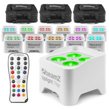 BeamZ BBP90W Wireless Battery Operated LED Par Uplighters (x12) with Soft Cases and Remote Control - 4X 4W RGB-UV, White