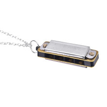 Akozon Keychain Harmonica, Small Harmonica Keychain, 4 Holes and 8 Sounds Portable Small Necklace for PendantSilver, Mini Necklace (Silver)
