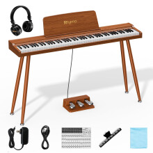 Rhymo Digital Piano 88 Semi Weighted Keys with Stand Touch Sensitivity, Full Size Keyboard, Portable Case, Sustain Pedal Deep Brown