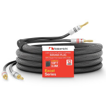 Nakamichi Excel Series 24k Gold Plated Banana Plugs With Speaker Cable Wire 99.9% Oxygen-Free Copper (OFC) Heavy Duty Braided for Amplifier Hi-Fi Hom