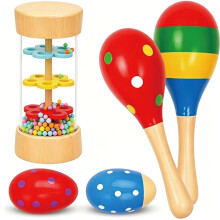 5Pcs Baby Maracas,Wooden Rattle Musical Instruments, Early Development Educational Maracas, Colourful Rainmaker Sensory Play Toys, Random Color Desig