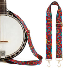 HEALLILY Vintage Banjo Strap with Colourful Ethnic Pattern Adjustable Belt for Banjo Accessories, Comfortable Shoulder Strap Suitable for Musicians a
