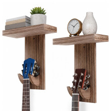 evergoods 2 Pack Guitar Wall Mount with Shelf, Wooden Guitar Hanger Wall Hook Holder, Multi-Instrument Wall Display Stand for Acoustic Guitar, Electr