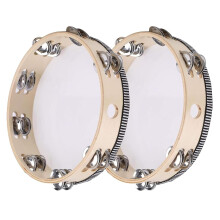 2 Pack Tambourine, Wooden Tambourine, Handheld Tambourine, Wooden Hand Drum with Jingle Bells, Percussion Musical Instrument for Rhythm Learning, Per