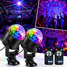 2 Pack Disco Lights with 4M USB Cable, 6 Colour RGB LED Party Lights with Sound Activation & Remote Control, 360 Rotating Strobe Stage Lighting for
