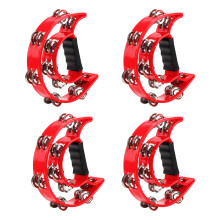 JOIKIT 4 PCS 230 x 200 x 48mm Double Row Tambourine, Red Half Moon Tambourine with Double Row Metal Jingles, Hand Held Tambourines for Musicians Sing