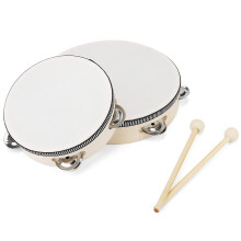 MANCHAP 2 Pack 2 Sizes Wooden Tambourine, 6 Inch & 8 Inch Handheld Tambourine, Wooden Hand Drum with Jingle Bells, Percussion Musical Instrument for