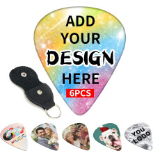 Custom Guitar Picks 6 Pcs, Personalised Guitar Picks with Photo Text Logo, Customised Plectrum with Double-sided Print, 3 Thicknesses, Guitar Accesso