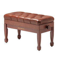 FILISITE Genuine Leather Piano Bench,Duet Piano Bench with Storage,Adjustable Heavy Duty Wooden Double Keyboard Seat XHJ-11G (Brown)