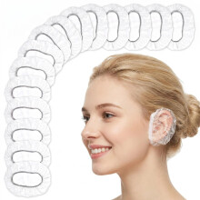 FeiatPogra 100 Pieces Disposable Ear Covers for Shower - Waterproof Ear Protectors, Plastic Ear Covers for Hair Dying, Swimming & Bath Use, Disposabl