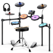 Donner DED-70L Electronic Drum Kit with LED Light Up Quiet Mesh Drum Pads, 9" Cymbals, 150 Sounds, 15 Kits, USB MIDI, Type-C Port, 2 Pedal, Throne, H