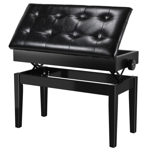 MAMIZO Piano Stool Adjustable Duet Piano Bench with Storage, Gloss Black