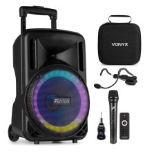 Fenton FT10LED MK2 Portable PA System with Wireless Sports Headset Mic, Battery Powered Speaker, Portable Speaker with Microphone, UHF Headset System