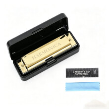 GLAITC Harmonica Gold 10 Hole 20-Tone Harmonica Key Of C Diatonic Mouth Organ With Cleaning Cloth, Case & Instructions Portable Musical Instrument Gi