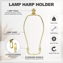 PATIKIL 7.5 Inch Lamp Harp Kit with 1 Inch Height Solid Brass Finial, 2 Set Heavy Duty Bracket with Standard Saddle & Finial Detachable Shade Holder