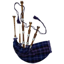 Great Scottish Highland Bagpipes Beginner Full Set — Rosewood Natural Finish with Tartan Cover, Silver Mounts, Tutor Book, Carry Bag, Reeds & Drones