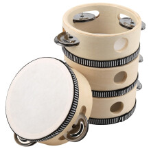 CHEUNGR 4 Inch Wooden Tambourine, Hand Held Tambourine with Metal Jingles, Single Row Percussion for Music Performance, Rhythm Learning, Party, Weddi