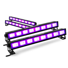 4X BeamZ BUV93 UV Light Bar Washers Party Set, Plug and Play UV LED Blacklight Bars, 8X 3W LEDs Per Bar, Parabolic Reflectors, Mounting Brackets, Glo