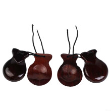 Spanish Castanets for Adults, 2 Pairs of Wooden Hand Percussion Instruments for Beginners, Flamenco Dance, Music Class and Stage Performance (Brown)