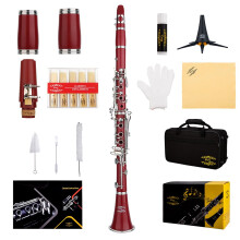 Glory GLY-CLARD Ebonito Professional Clarinet with 10 Reeds, Stand, Hard Case, Cleaning Cloth, Mouthpiece Dust Brush and Pad Dust Brush, Red