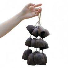 Handmade Natural Fruit Shell Hand Bell Seed Pod Sound Healing Rattle, Boho Hanging Ornament for Yoga Witch Bells Natural Fruit Shell Door Hanger Medi