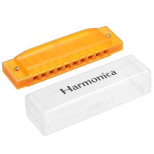 PATIKIL Clearly Colorful Translucent Harmonica 10 Holes Yellow ABS Harp Mouth with PVC Box for Educational Musical Instruments Beginners Adults Profe