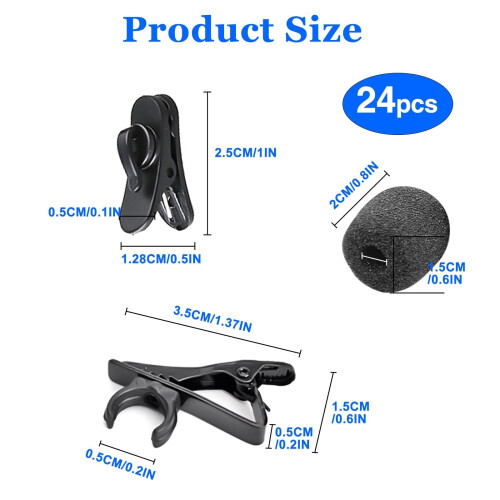 24PCS Microphone Covers, Lavalier Mic Clips and Foam Windscreens 1